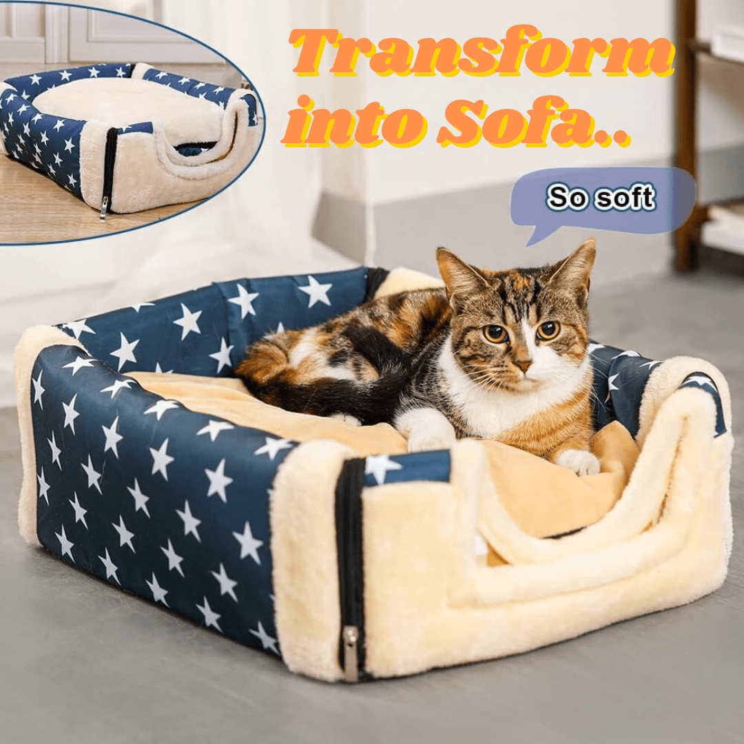 Pet Bed 2-in-1 Igloo Cave Nest Velvet Pearl Cotton Foldable Dog Cat Bed Convertible Nest Mattress Portable Travel Indoor Small Medium | Koossa