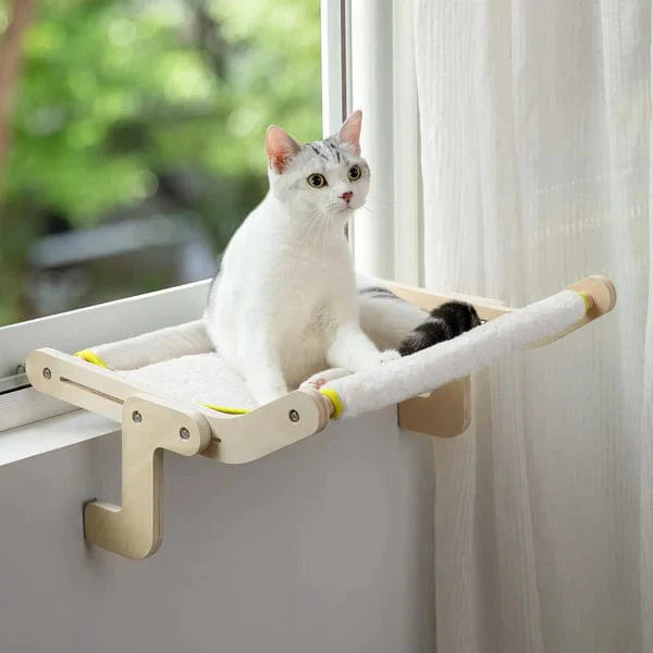 Cat Hammock Fleece No-Drill Easy Attach Wood Frame Wall Window Cabinet Hanging Cat Bed Elevated Feline Perch Up to 18kg Indoor | Koossa